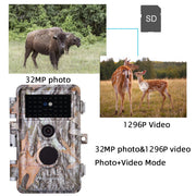Åtelkamera med No Glow, 940nm Infraröd, Mörkerseende och Rörelsedetektor, 32MP HD 1296P,0.3S Utlösningstid, IP66 Vattentät för Utomhus och Vilda Djur| A252 Grå