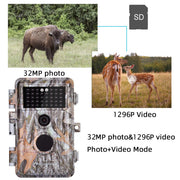 4-Pack Jaktkameror med No Glow, 940nm Infraröd, Mörkerseende och Rörelsedetektor, 32MP HD 1296P,0.3S Utlösningstid, IP66 Vattentät för Utomhus och Vilda Djur| A252 Grå
