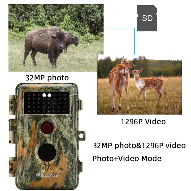 4-Pack Jaktkameror med No Glow, 940nm Infraröd, Mörkerseende och Rörelsedetektor, 32MP HD 1296P, 0.3S Utlösningstid,IP66 Vattentät för Utomhus och Vilda Djur| A252 Grönt