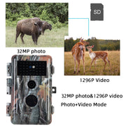 4-Pack Jaktkameror med No Glow, 940nm Infraröd, Mörkerseende och Rörelsedetektor, 32MP HD 1296P,0.3S Utlösningstid, IP66 Vattentät för Utomhus och Vilda Djur| A252