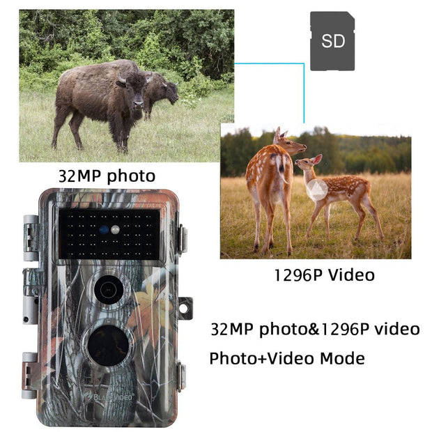 4-Pack Jaktkameror med No Glow, 940nm Infraröd, Mörkerseende och Rörelsedetektor, 32MP HD 1296P,0.3S Utlösningstid, IP66 Vattentät för Utomhus och Vilda Djur| A252