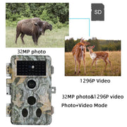 2-Pack Åtelkameror med 0.1 s Utlösningstid 32MP HD 1296P, Mörkerseende och Rörelsedetektor No Glow, 940nm Infraröd, IP66 vattentät för Utomhus och Vilda Djur| A262 Grå