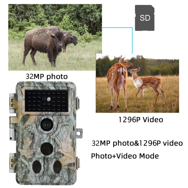 2-Pack Åtelkameror med 0.1 s Utlösningstid 32MP HD 1296P, Mörkerseende och Rörelsedetektor No Glow, 940nm Infraröd, IP66 vattentät för Utomhus och Vilda Djur| A262 Grå