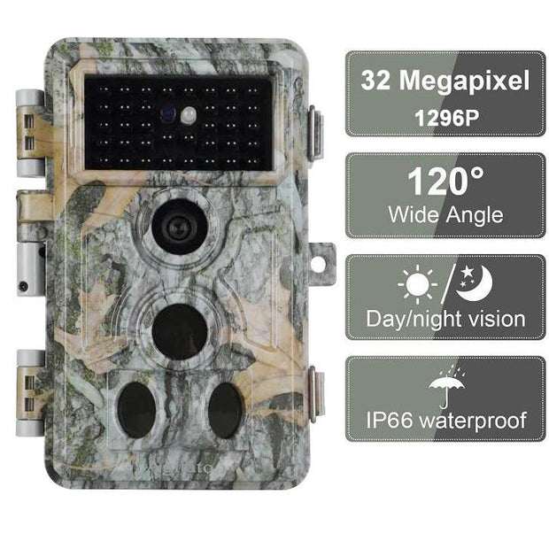 2-Pack Åtelkameror med 0.1 s Utlösningstid 32MP HD 1296P, Mörkerseende och Rörelsedetektor No Glow, 940nm Infraröd, IP66 vattentät för Utomhus och Vilda Djur| A262 Grå