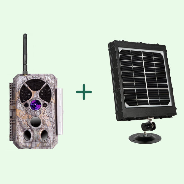 Paket med Solpaneler och WiFi Åtelkamera 32 MP HD 1296P med Mörkerseende och Rörelsedetektering, 940nm Infraröd, IP66 Vattentät,för Bakgård, Trädgård, Bondgård| A350W Grå