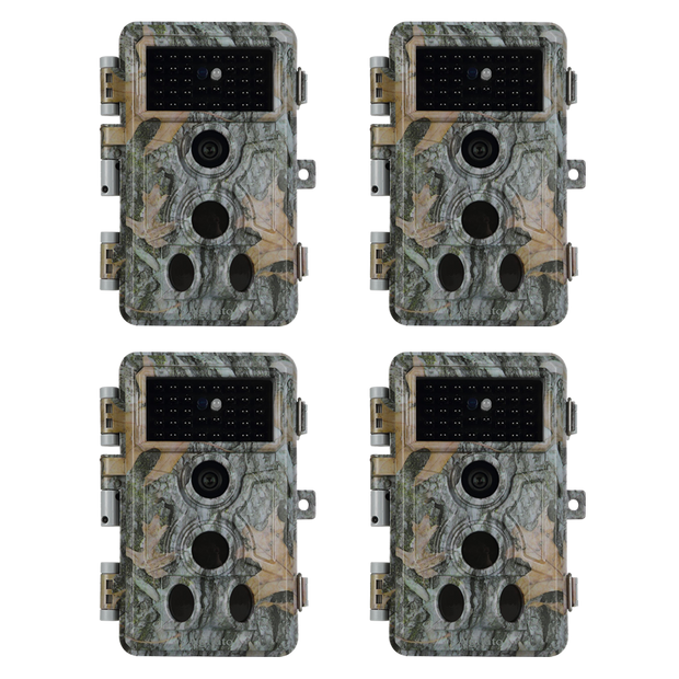 4-Pack Jaktkameror med 0.1 s Utlösningstid 32MP HD 1296P, Mörkerseende och Rörelsedetektor No Glow, 940nm Infraröd, IP66 vattentät för Utomhus och Vilda Djur| A262 Grå