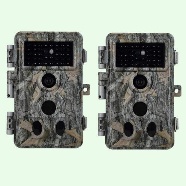 2-Pack Åtelkameror med 0.1 s Utlösningstid 32MP HD 1296P, Mörkerseende och Rörelsedetektor No Glow, 940nm Infraröd, IP66 vattentät för Utomhus och Vilda Djur| A262 Grå