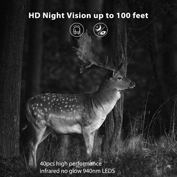 Åtelkamera 32MP, 4K 2160P Full HD Video med Ljud, Mörkerseende och Rörelsedetektor med 0.1 s Utlösningstid, 940nm Infraröd, IP66 Vattentät för Utomhus och Vilda Djur| T326