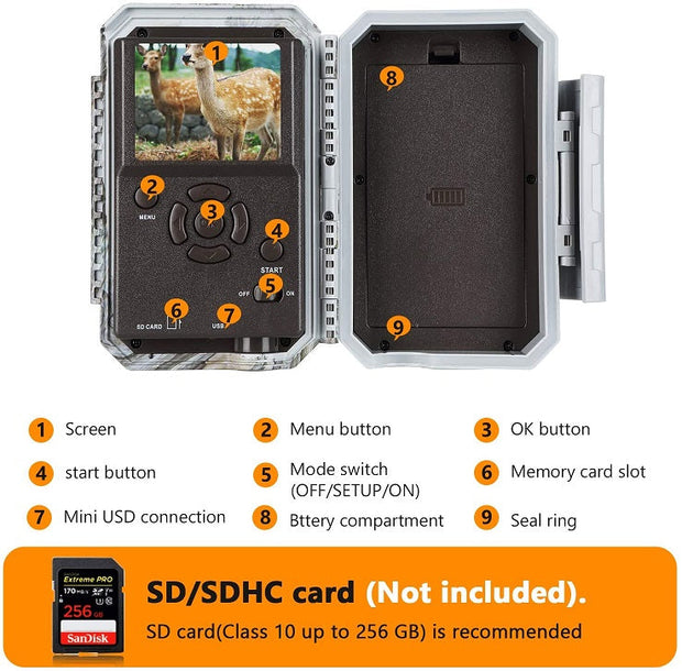 WiFi Viltkamera 32MP HD 1296P Mörkerseende och Rörelsedetektor med 0.5s Triggerhastighet No Glow, 940nm Infraröd, IP66 Vattentät för Utomhus och Vilda Djur| W600 Röd