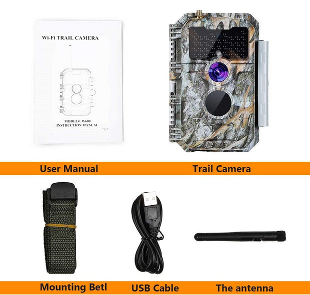 WiFi Viltkamera 32MP HD 1296P Mörkerseende och Rörelsedetektor med 0.5s Triggerhastighet No Glow, 940nm Infraröd, IP66 Vattentät för Utomhus och Vilda Djur| W600 Röd