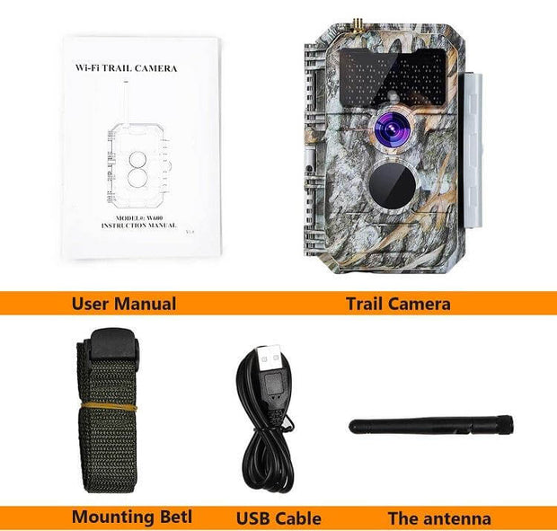 Paket med Solpaneler och WiFi Viltkamera 32MP HD 1296P Mörkerseende och Rörelsedetektor No Glow, 940nm Infraröd, IP66 Vattentät för Utomhus och Vilda Djur| W600 Grå