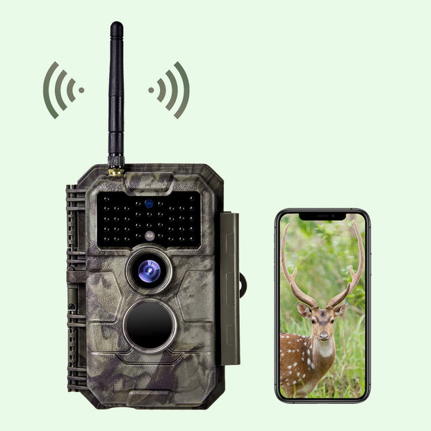 WiFi Åtelkamera 32MP HD 1296P Mörkerseende och Rörelsedetektor med 0.5s Triggerhastighet No Glow, 940nm Infraröd, IP66 Vattentät för Utomhus och Vilda Djur| W600 Brun
