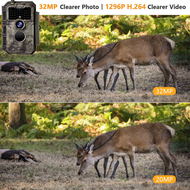 Paket med Solpaneler och WiFi Viltkamera 32MP HD 1296P Mörkerseende och Rörelsedetektor No Glow, 940nm Infraröd, IP66 Vattentät för Utomhus och Vilda Djur| W600 Brun